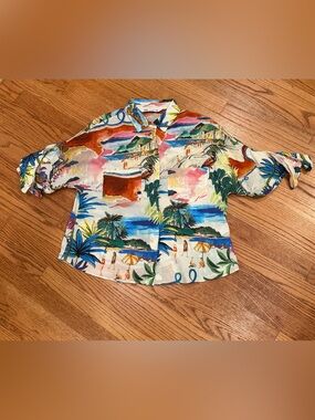 Zara Multicolor Tropical Print Short-Sleeve Button-Down Shirt